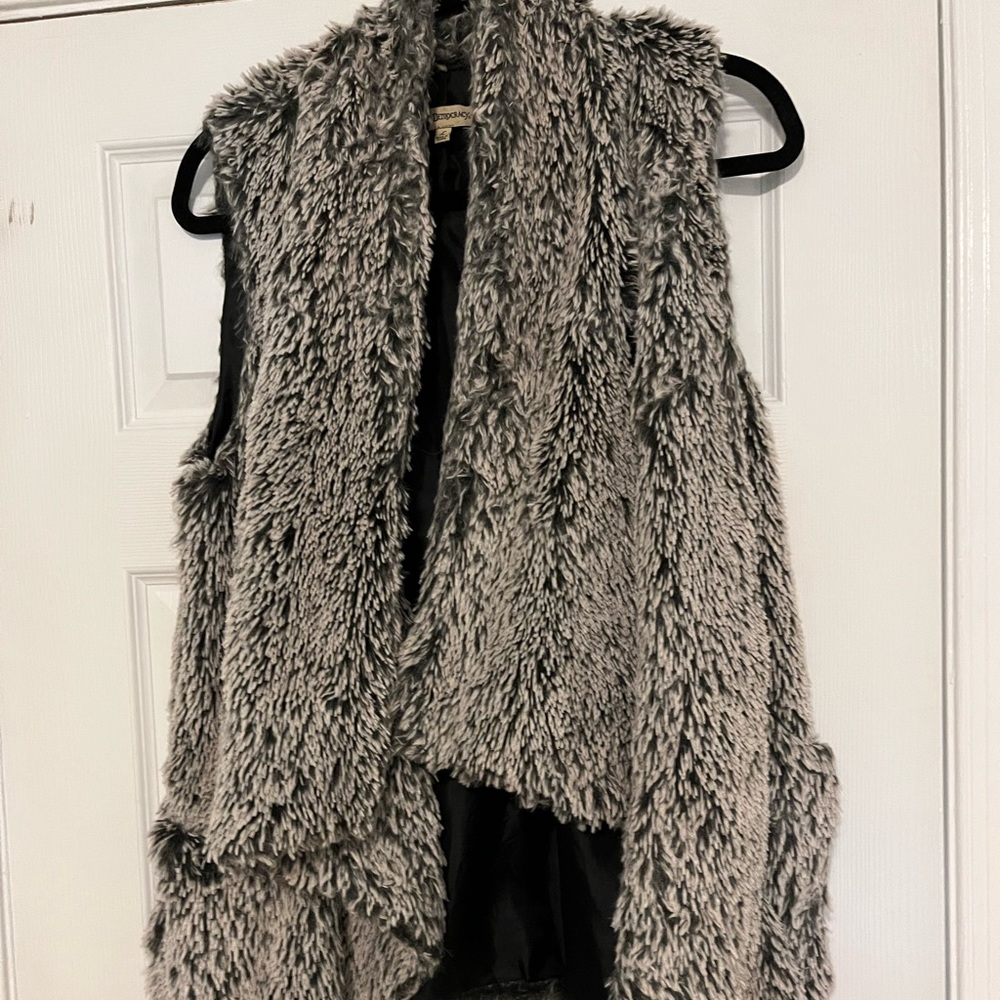 Black and gray faux fur vest